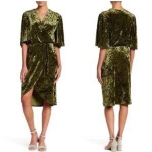 Alexia Admor Green Crushed Velvet Midi Dress - Wrap Front